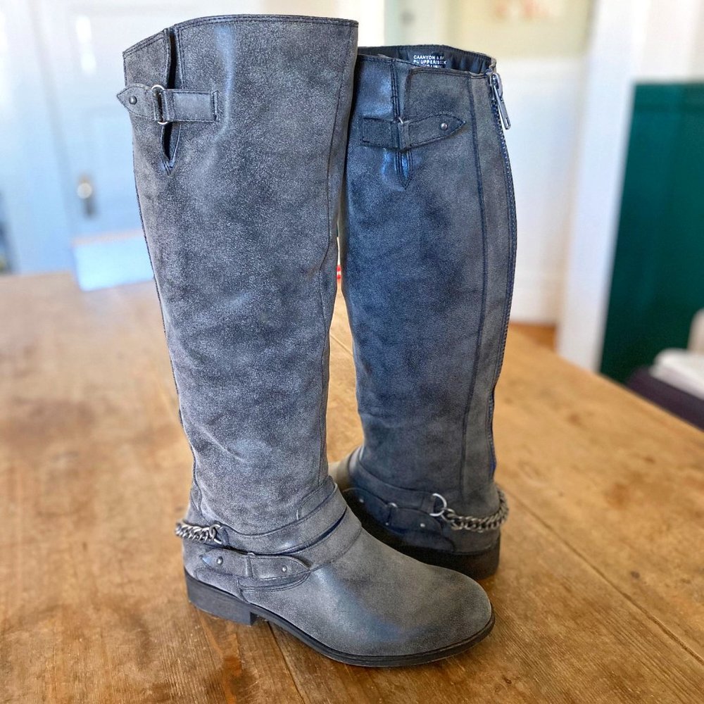 Tall Gray Motorcycle-style Boots (Vegan)